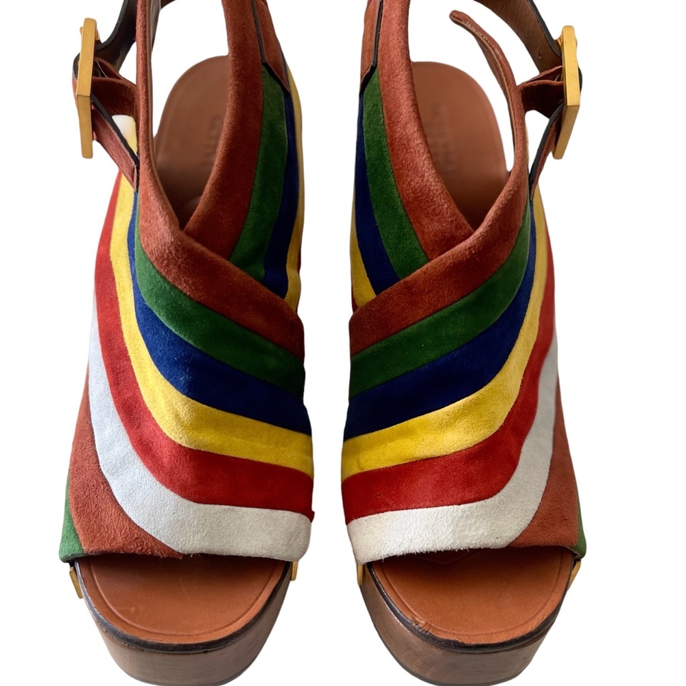 Rosetta Getty Multi-color Rainbow Suede Wooden Platforms